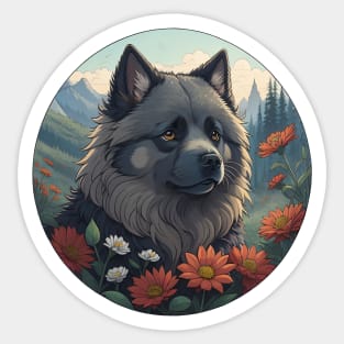 Keeshond Mountain Landscape Sticker